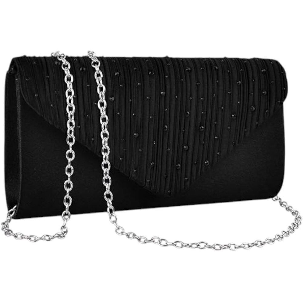 Black Pleated and Beaded Clutch